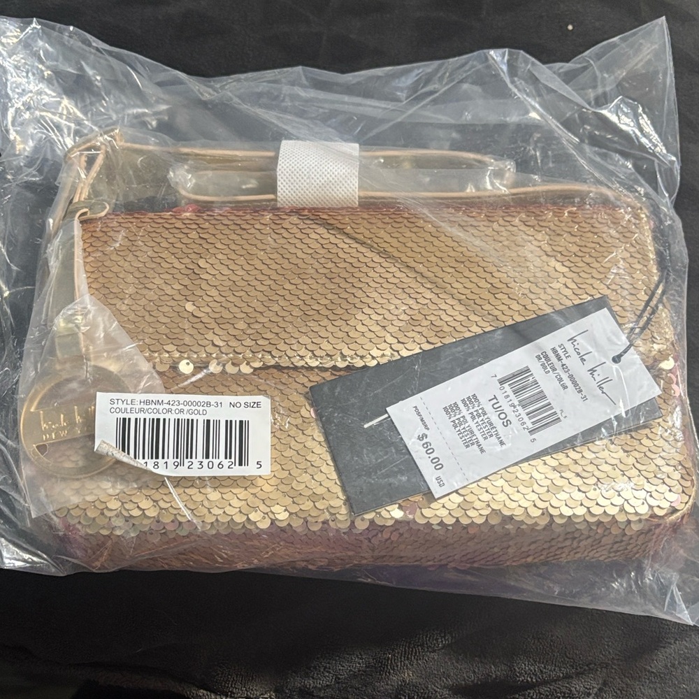 Nicole Miller pink and gold sequin shoulder bag